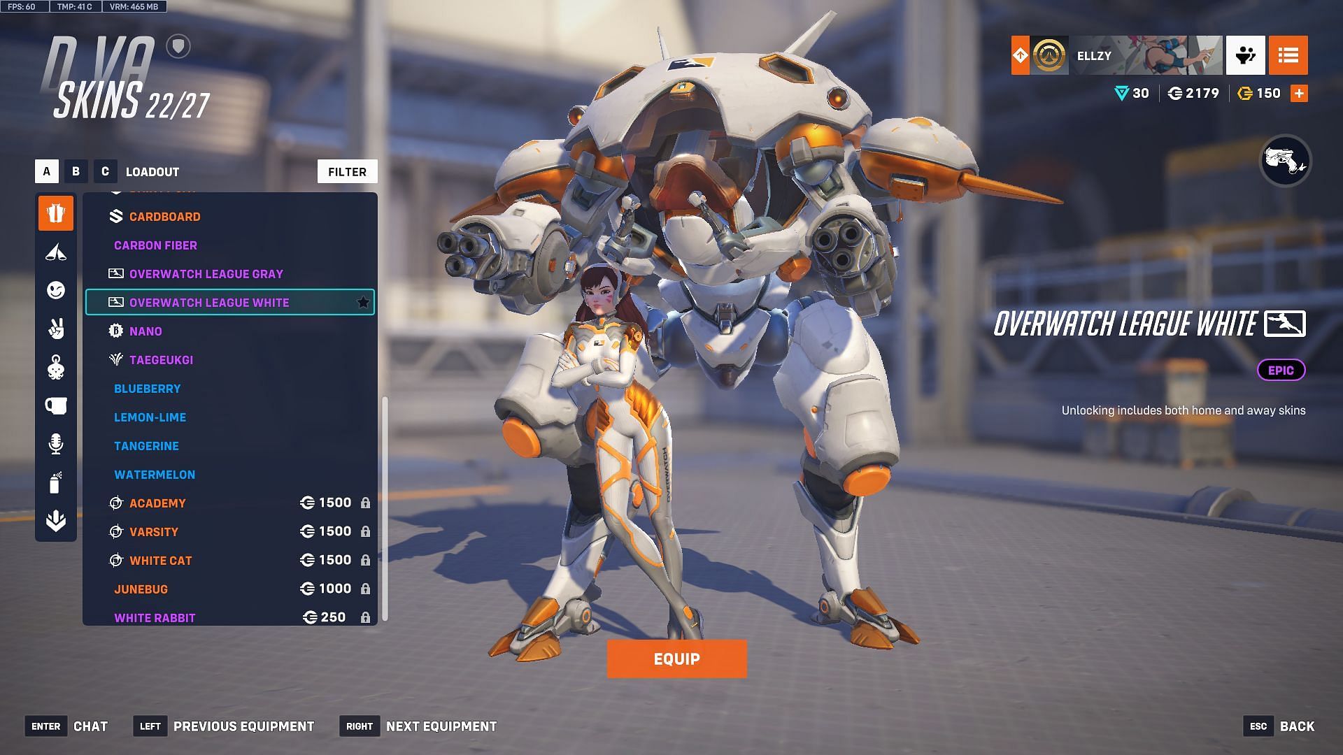 Overwatch League White skin for D.Va (Image via Sportskeeda Gaming | Blizzard Entertainment)